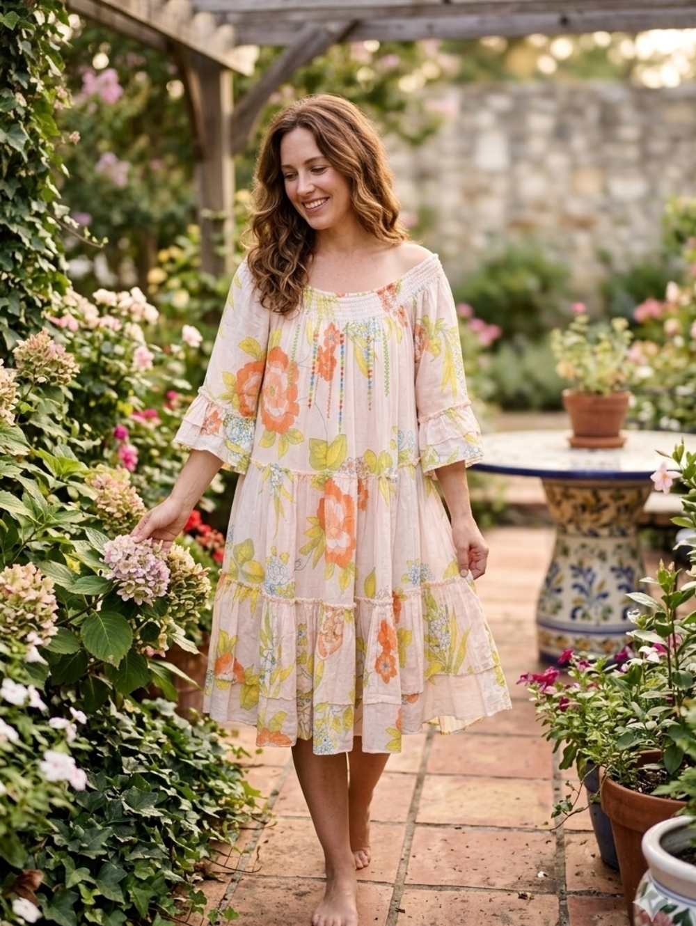 Altar'd Studio Tiered Floral Cotton Bohemian Dress.